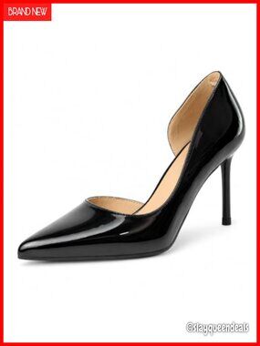 D'Orsay Pumps Pointed Toe Stiletto Heels 3.3 Inch Faux Leather Slip On Dress